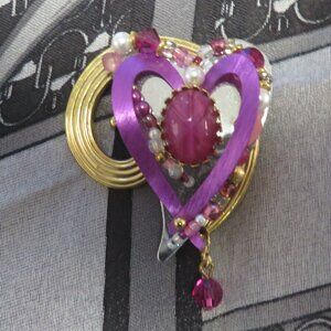 ❤️LIZTECH 2007 Beaded Heart Pin Brooch